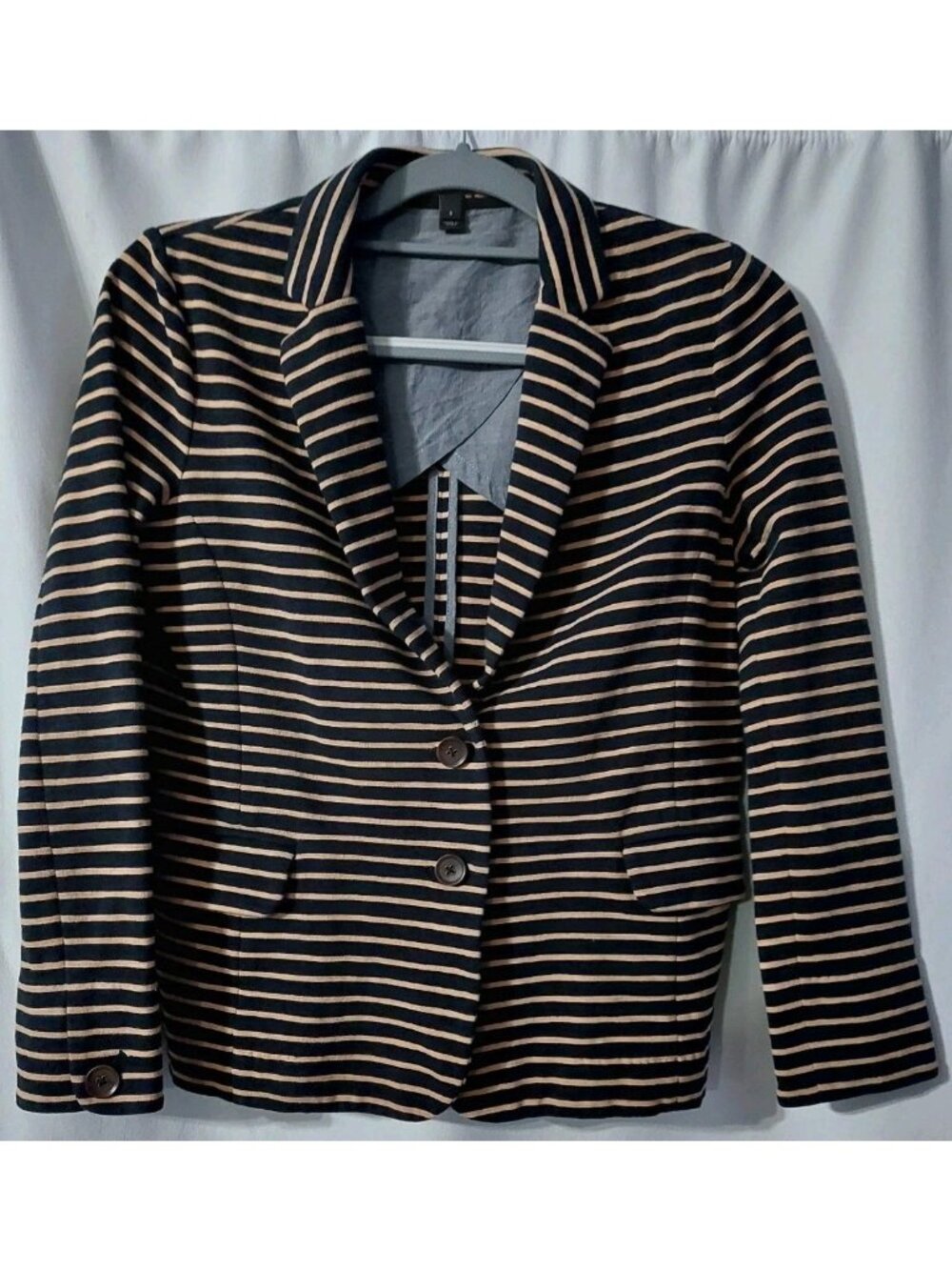 J. Crew Womens Size Small Blazer Jacket Maritime Black and Tan Striped